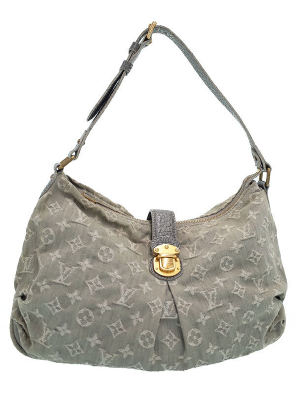 Louis Vuitton Monogram Denim Shoulder Bag Gray Brown